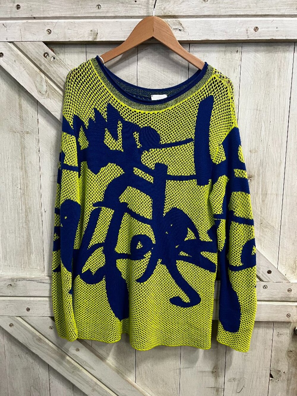 Airfield Green & Blue Graffiti Knit Top Size S